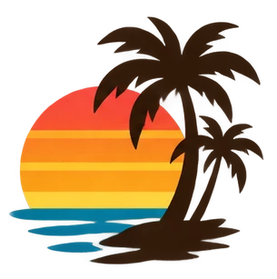 A silhouette of palm trees against a tropical sunset