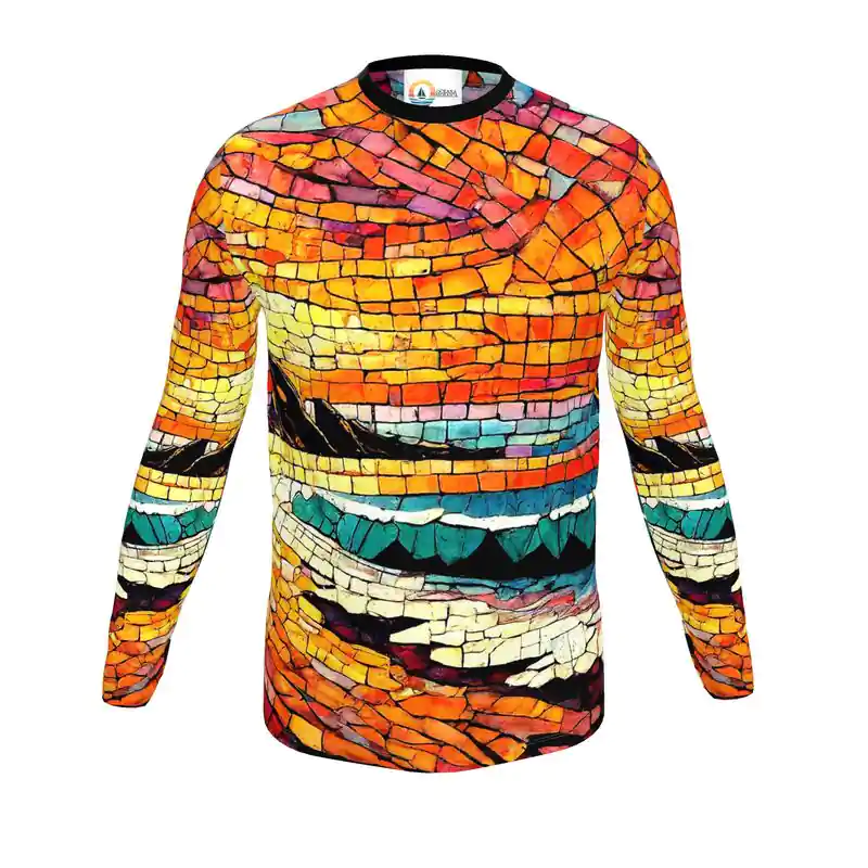 Beach On Fire sunset mosaic design on long sleeve shirt