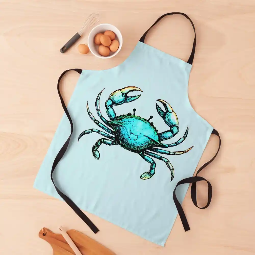 Blue Crab sketch styled print on shirts, aprons and more.