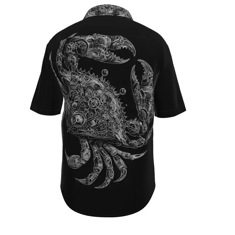 Steampunk styled blue crab design on button-down shirt