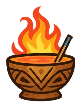 A flaming tiki bowl with a striped straw